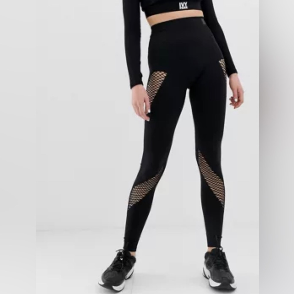 Ivy Park leggings: active mesh panel circular knit, black, size L/XL